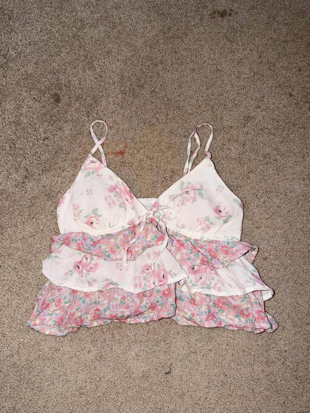 Hollister pink & white floral babydoll top